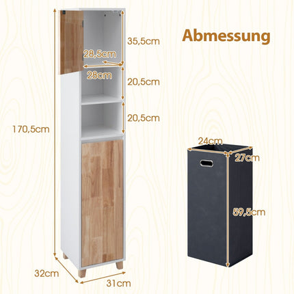Badezimmerschrank mit Wäschekorb & 2 offenen Ablagen