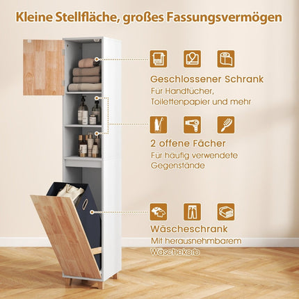 Badezimmerschrank mit Wäschekorb & 2 offenen Ablagen