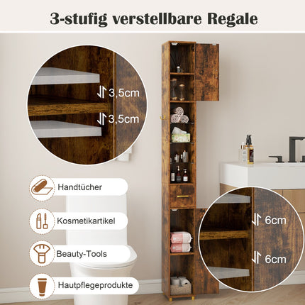 Badezimmerschrank mit Beleuchtung, Schublade und Glasablagen