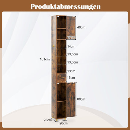 Badezimmerschrank mit Beleuchtung, Schublade und Glasablagen