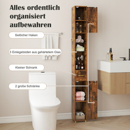 Badezimmerschrank mit Beleuchtung, Schublade und Glasablagen