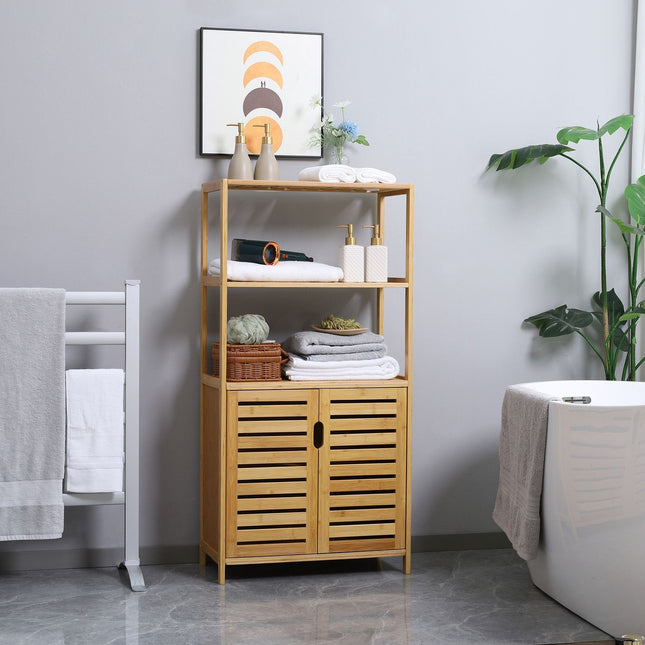 Badezimmerschrank mit Lamellentüren, Bambusholz, Natur