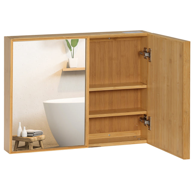 Badezimmerschrank mit Spiegeltüren, Bambus, mehrere Ablagen, 65,2 x 14 x 50 cm