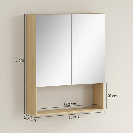 Badezimmerschrank mit Spiegeltüren, wandmontiert, Eiche-Optik