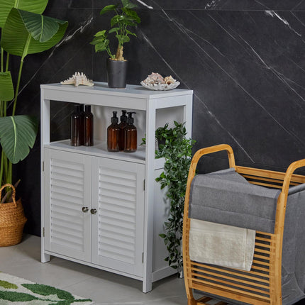 Bathroom Cabinet with Slatted Doors, White