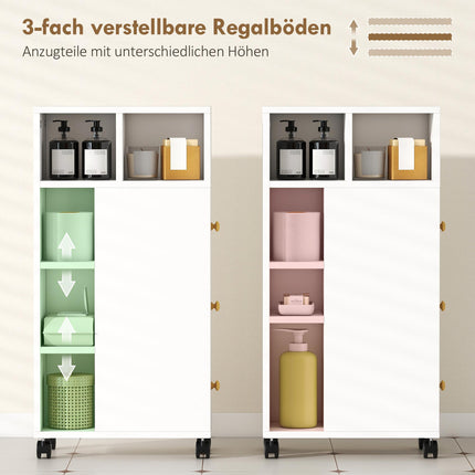 Badezimmerschrank mit Rollen, 3 Schubladen, 5 Ablagen, Weiß