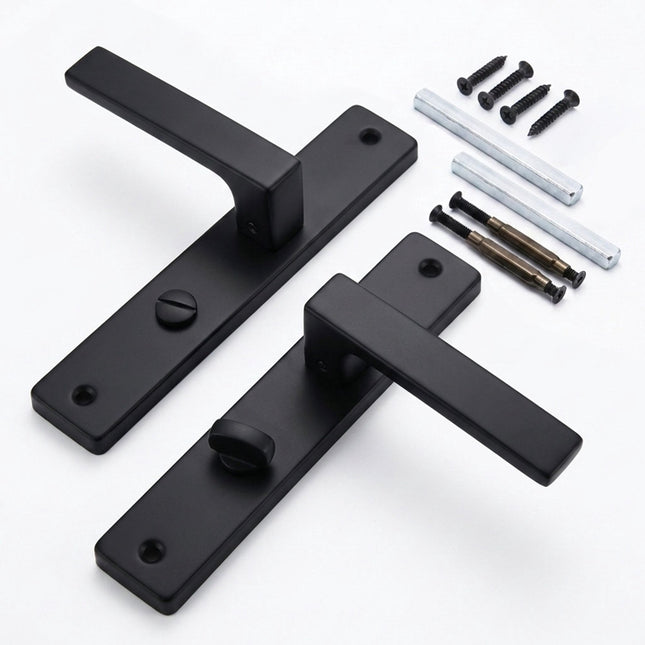 Badezimmer Türdrücker-Set, Mattschwarz, Langschild