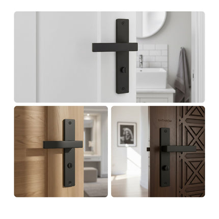 Badezimmer Türdrücker-Set, Mattschwarz, Langschild