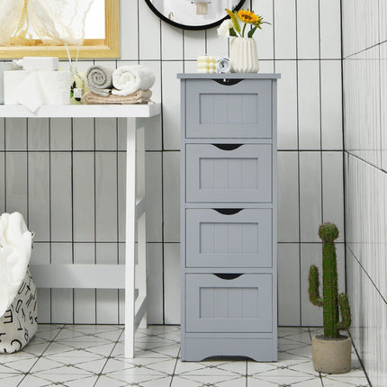 Badezimmer-Bodenschrank, 4 Schubladen, Kippschutz, Grau