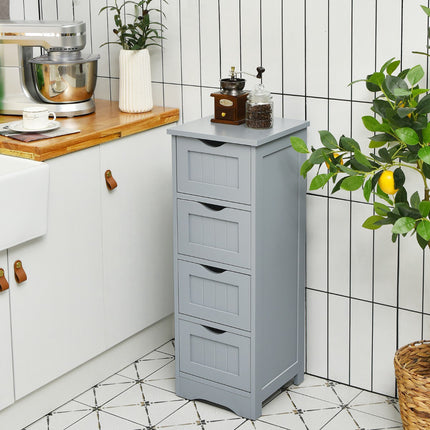 Badezimmer-Bodenschrank, 4 Schubladen, Kippschutz, Grau