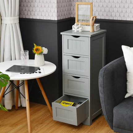 Badezimmer-Bodenschrank, 4 Schubladen, Kippschutz, Grau