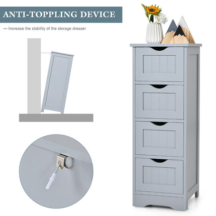 Badezimmer-Bodenschrank, 4 Schubladen, Kippschutz, Grau