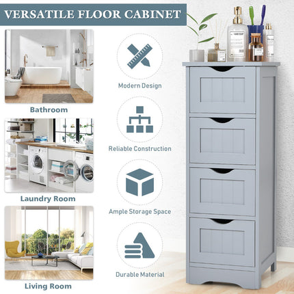 Badezimmer-Bodenschrank, 4 Schubladen, Kippschutz, Grau