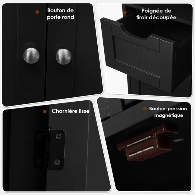 Badschrank, Offenes Regal, 2 Schubladen, Schwarz