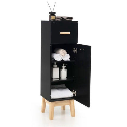 Bathroom Floor Cabinet, Sliding Drawer, Adjustable Shelves, Black