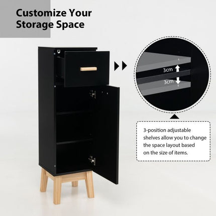 Bathroom Floor Cabinet, Sliding Drawer, Adjustable Shelves, Black
