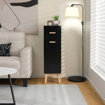 Bathroom Floor Cabinet, Sliding Drawer, Adjustable Shelves, Black
