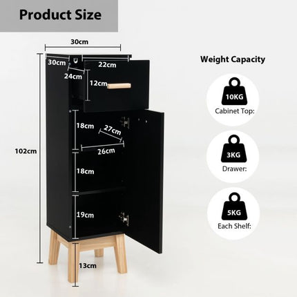 Bathroom Floor Cabinet, Sliding Drawer, Adjustable Shelves, Black