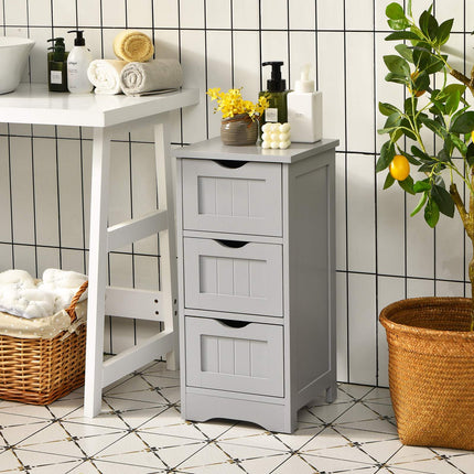 Bathroom Floor Cabinet, Slim 3-Drawer MDF, White