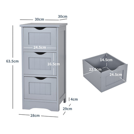 Bathroom Floor Cabinet, Slim 3-Drawer MDF, White