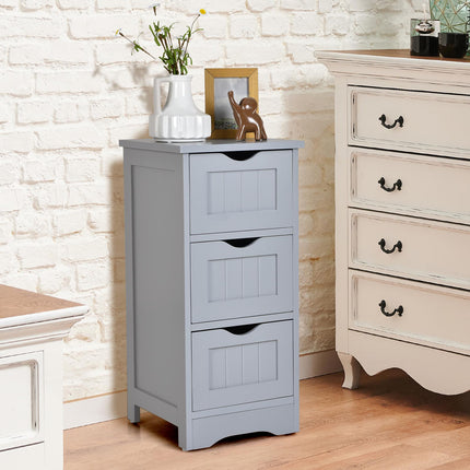 Bathroom Floor Cabinet, Slim 3-Drawer MDF, White