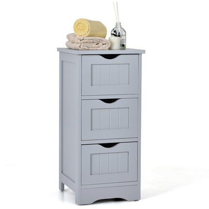 Bathroom Floor Cabinet, Slim 3-Drawer MDF, White