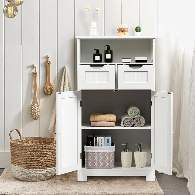 Badezimmer-Bodenschrank mit offenem Regal, 2 Schubladen, Schwarz