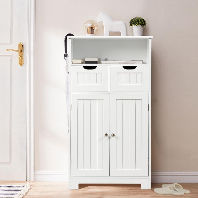 Badezimmer-Bodenschrank mit offenem Regal, 2 Schubladen, Schwarz