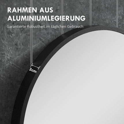 Runder schwarzer Badezimmerspiegel, Aluminiumrahmen, Ø60 cm