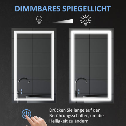Miroir de salle de bain avec éclairage LED, interrupteur tactile, 3 couleurs de lumière, étanche IP44, 100 x 60 cm
