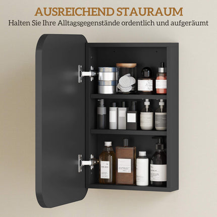 Badezimmer-Spiegelschrank, Schwarz, 40 x 10 x 60 cm, verstellbare Regalböden
