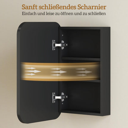 Badezimmer-Spiegelschrank, Schwarz, 40 x 10 x 60 cm, verstellbare Regalböden