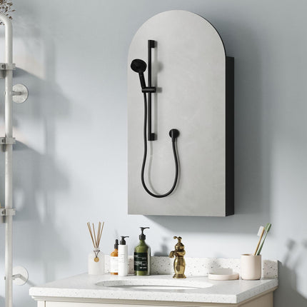 Bathroom Mirror Cabinet, Frameless Arch, Adjustable Shelves, Black