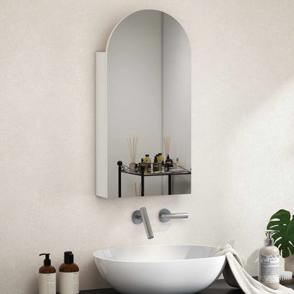 Bathroom Mirror Cabinet, Frameless Arch, Adjustable Shelves, White
