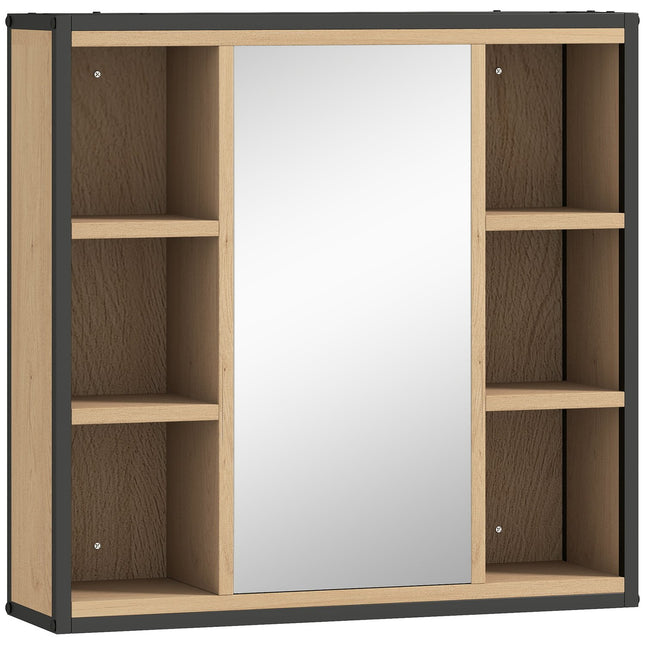 Badkamerspiegelkast, eikenhouten afwerking, wandmontage, verstelbare planken