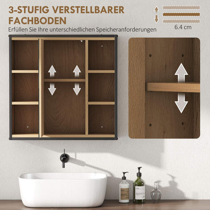 Badezimmerspiegelschrank, Eichendekor, Wandmontage, verstellbare Einlegeböden