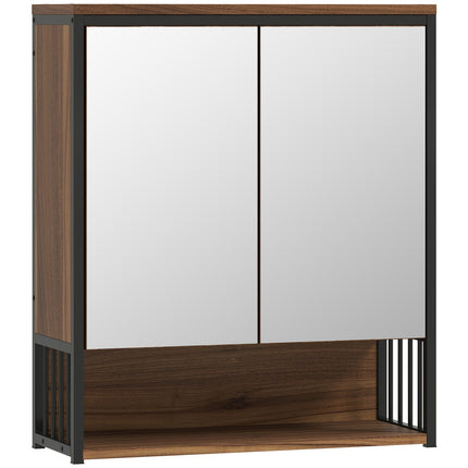 Bathroom Mirror Cabinet, Wall-Mounted, Soft-Close, Brown, MDF