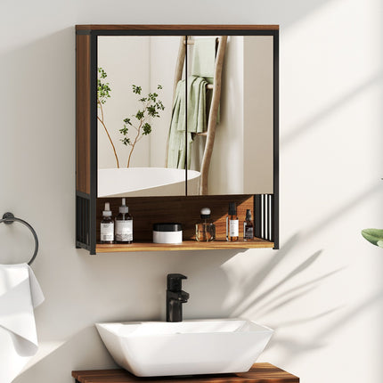 Bathroom Mirror Cabinet, Wall-Mounted, Soft-Close, Brown, MDF