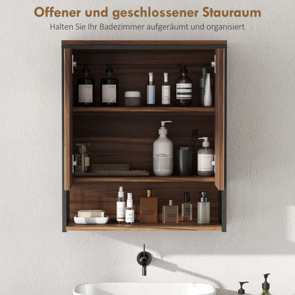 Bathroom Mirror Cabinet, Wall-Mounted, Soft-Close, Brown, MDF