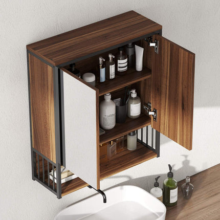 Bathroom Mirror Cabinet, Wall-Mounted, Soft-Close, Brown, MDF