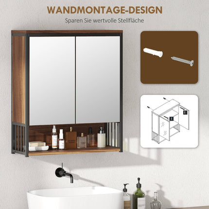Bathroom Mirror Cabinet, Wall-Mounted, Soft-Close, Brown, MDF
