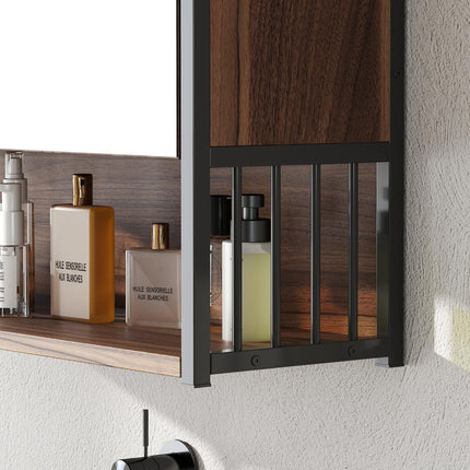 Bathroom Mirror Cabinet, Wall-Mounted, Soft-Close, Brown, MDF