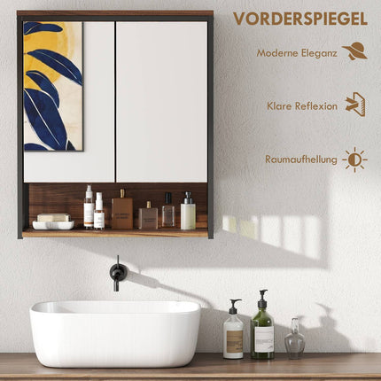 Bathroom Mirror Cabinet, Wall-Mounted, Soft-Close, Brown, MDF