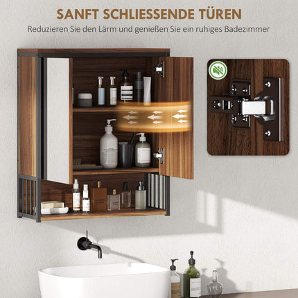 Bathroom Mirror Cabinet, Wall-Mounted, Soft-Close, Brown, MDF