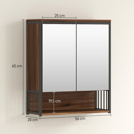 Bathroom Mirror Cabinet, Wall-Mounted, Soft-Close, Brown, MDF