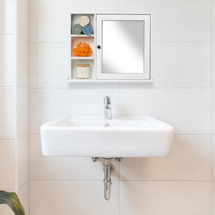 Bathroom Mirror Cabinet, White, 5 Shelves