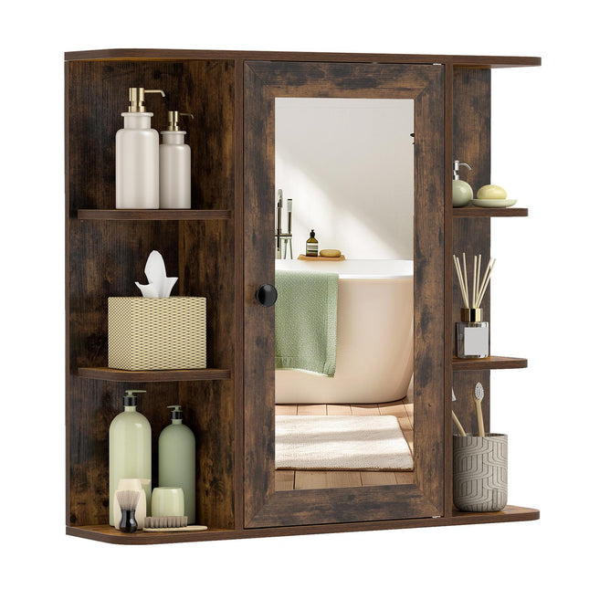 Bathroom Mirror Cabinet with 3 Shelves & 6 Open Compartments