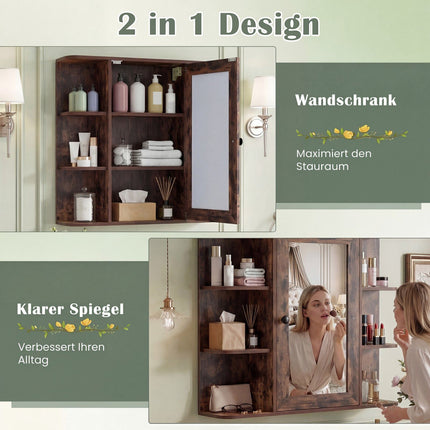 Badezimmerspiegelschrank mit 3 Regalböden und 6 offenen Fächern