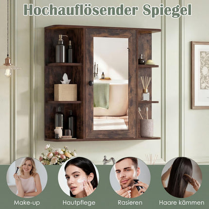 Badezimmerspiegelschrank mit 3 Regalböden und 6 offenen Fächern