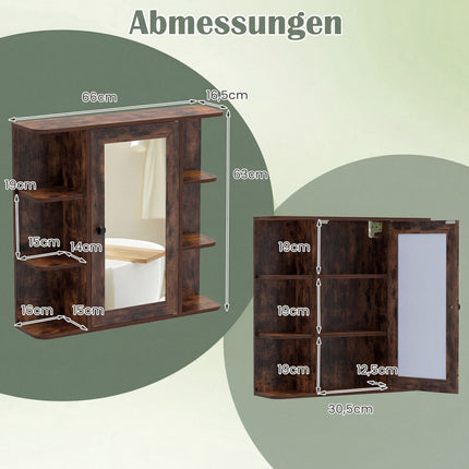 Badezimmerspiegelschrank mit 3 Regalböden und 6 offenen Fächern